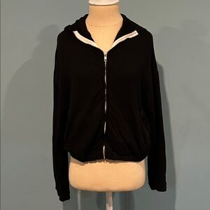 Monrow Black Soft Zip Up Hooded Sweatshirt size Small Elastic Waistband